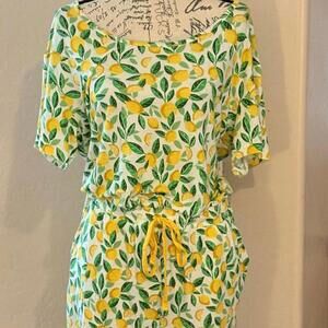 Cute Lemon Print Romper with Drawstring Waist